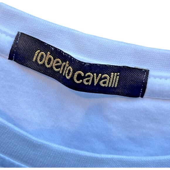 Roberto Cavalli T Shirt Mens Large White Monogram Snake Casual Comfort Retro - Picture 3 of 9